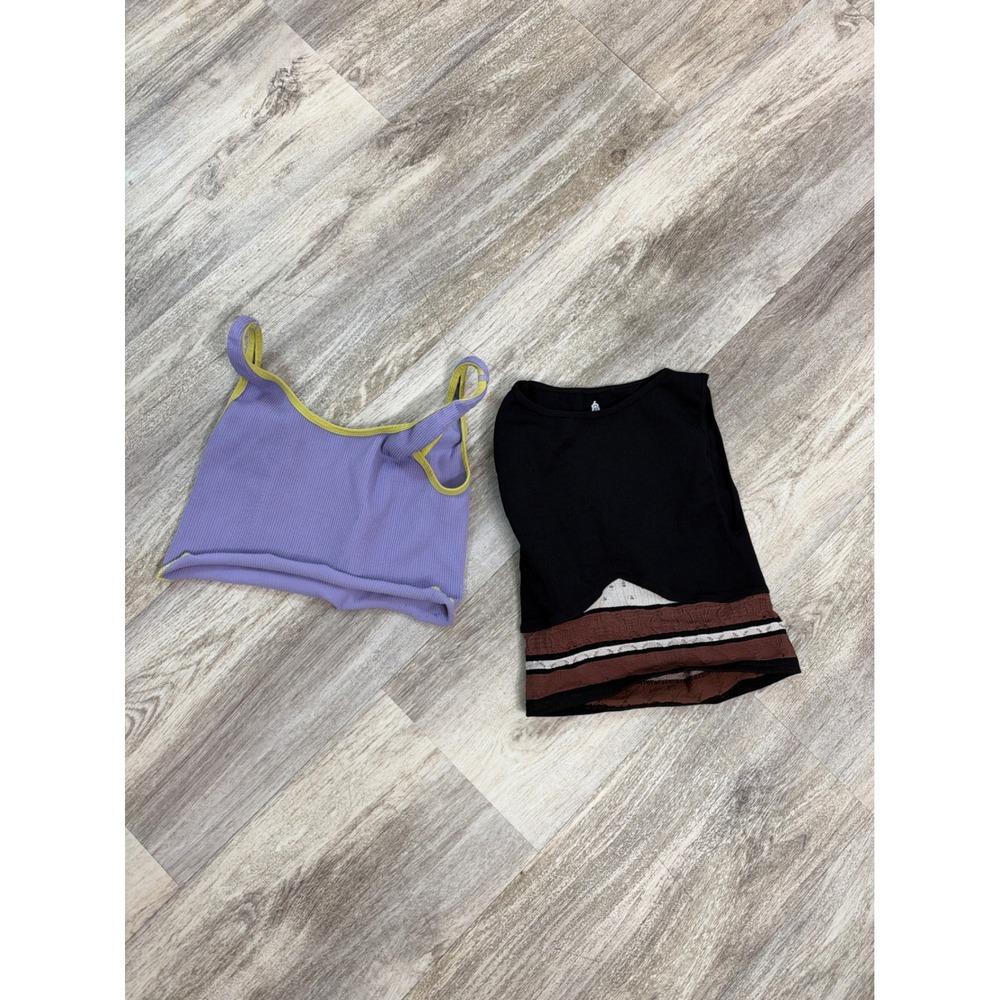 FP Movement Free People Crop Top Bundle Purple Ribbed & Black Cutout XS/S